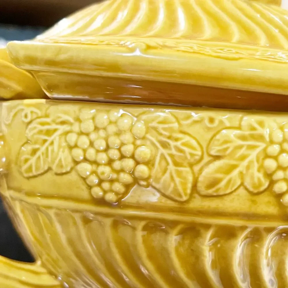 Mustard Yellow California Pottery 782 Soup Tureen Bowl, Lid And Matching Spoon